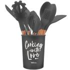 Kit Utensílios De Cozinha Silicone 12 peças e Suporte Cesto Porta Talheres Escumadeira Concha Espátula Colher