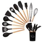 Kit Utensílios De Cozinha Silicone Cabo Madeira 12 Peças - Kitchen Set