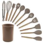 Kit Utensílios de cozinha silicone cabo madeira 12pcs