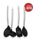 Kit Utensílios De Cozinha Silicone Cabo Metal 04 Peças Preto - Unyhome