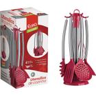 Kit utensílios Euro Home 7 Peças Silicone Com Cabo Inox Verm