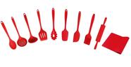 Kit utensilios para cozinha em silicone inteiriço vermelho 10 peças