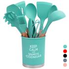 Kit Utensílios Silicone Cabo Madeira 13 Peças Espátula Pegador