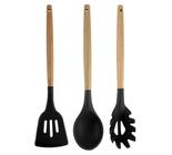 Kit Utensílios Silicone Com Cabo De Madeira 3 Peças - Preto - Clink