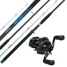 Kit vara carretilha hard line 2,40m 20-40lb 2 partes - saint plus + carretilha black tamba bg esquerda pesca maruri