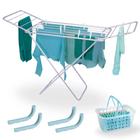 Kit Varal Aluminio com Abas 1,43 M + Uma Pequena Cesta com 36 Grampos + 4 Protetores de Varal Mor