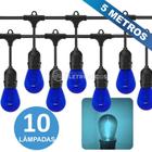 Kit Varal de Luzes Iluminado Com 10 Lâmpadas LED S14 Retrô Econômica 1W 110v 5 Metros Azul KIT026 - EMBU LED