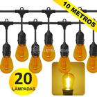 Kit Varal de Luzes Iluminado Com 20 Lâmpadas LED S14 Retrô Econômica 1W 110v 10 Metros Amarelo KIT023 - EMBU LED