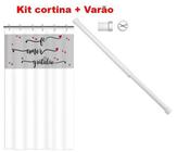 Kit Varão Banheiro 90 x 140 + Cortina Box Branca Amor Fé