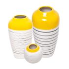 Kit Vaso Decorativo de Cerâmica Branco/Amarelo 3 Peças Royal Decor