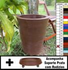 Kit Vaso Planta + Prato Rodízio 50x40 Redondo Cônico Polietileno