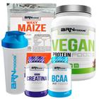 KIT Vegan Protein 500g + Waxy Maize 800g + BCAA 100g + PREMIUM Creatina 100g + Coqueteleira - BRN FOODS