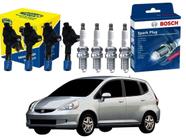 Kit vela bobina bosch honda fit 1.5 16v 2005 a 2008