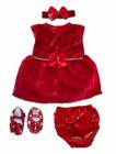 Kit Vestido Calcinha Sapatinho Laço Roupa Bebe 0-6 meses 4pc