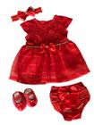 Kit Vestido Calcinha Sapatinho Laço Roupa Bebe 0-6 meses 4pc