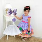 Kit Vestido com tema da doutora brinquedo +saia filó +laço cabelo