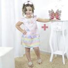 Kit Vestido infantil festa chuva de amor e bênçãos + laço cabelo