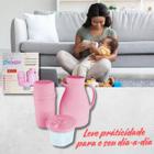 Kit viagem Garrafa 500 ml - 250 ml e Pote Dosador Unibaby Rosa essencial p/ bebês pra dar leite mamadeira