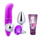 Kit Vibrador Golfinho Ponto G + Plug Anal Dilatador + Gel Excitante Dessensibilizante Anal