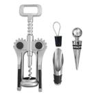 Kit Vinho 03 Peças Saca Rolha Aço Inox Tampa e Bico Dosador