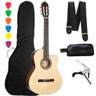 Kit Violão Eletroacustico Cort AC120CE Open Pore Natural Classico Nylon + Acessorios