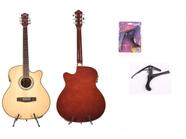 Kit violão land eletrico aço natural capo traste pba04