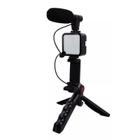 Kit Vlogging Profissional Microfone Sem Fio Tripé Luz