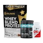 Kit: Whey Blend Protein Concentrado e Isolado - 900g + Creatina Monohidratada Pote 300g + Coenzima Q10 100mg - Soldiers