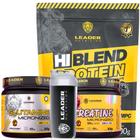 Kit Whey Hi Blend Protein 900g + Glutamina Pura 300g + Creatina Pura 300g + Coqueteleira - Leader