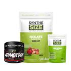 Kit Whey Isolate Refil 1814g Morango + Armagedom 150g Maçã-Verde + Creatina 120g Synthesize