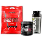 Kit Whey Protein 100% Concentrado Chocolate 1,8kg Integralmedica + Pre Treino Pre Workout Évora Frutas Vermelhas 300gr + Coqueteleira Dux