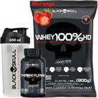 Kit Whey Protein 100% HD Pure 900g + Thermo Flame Termogênico 120 Tabletes + Coqueteleiira 600ml Black Skull - Whey Isolado Hidrolisado Concentrado