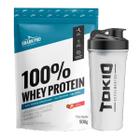 Kit Whey Protein 100% Refil 900g Sabor Morango + Coqueteleira Tokio Transparente 600ml