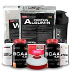 Kit Whey Protein 500g + Albumin Protein 500g + 2x BCAA 100g + 2x Power Creatina 100g + Coque + Porta Capsulas - Bodybuilders