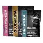 Kit: Whey Protein Concentrado 5kg + Glutamina 1kg + Creatina Monohidratada 500g - 100% Importado - Soldiers Nutrition