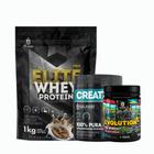 Kit: Whey Protein Elite-Pro 1kg +Creatina Monohidratada Pote 300g - 100% Pura+Pré-Treino Evolution Pré Workout 300g - So