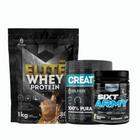 Kit: Whey Protein Elite-Pro 1kg+Creatina Monohidratada Pote300g 100% Pura+Pré-Treino Sixt Army Night 300g - Soldiers