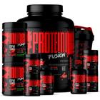 Kit Whey Protein Fusion 1,8 Kg + 2 BCAA + 2 Creatina + 2 Glutamina + 2 Pré Treino Limão + Shaker