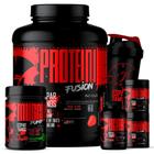 Kit Whey Protein Fusion 1,8 Kg + BCAA + Creatina + Glutamina + Pré Treino Limão + Shaker