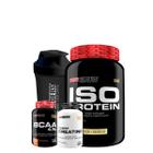 Kit Whey Protein Isolado Iso Protein Pote 900g + Power Creatina 100g + BCAA 100g + Coqueteleira 600ml - Kit para Recuperação Muscular