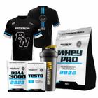 Kit Whey Protein + Testo + Bcaa + Camiseta Dry + Coqueteleira