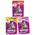 Kit Whiskas Sachê Gatos Adultos Carne + Frango + Salmão - 40 Unidades