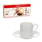 Kit Xícara de Porcelana para Café com Pires 6 Unidades de Cada - Branco - 80ml - Hauskraft
