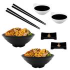 Kit Yakisoba com 2 Travessas 21cm + 2 Molheiras + 2 Pares de Hashi + 2 Descanso de Hashi