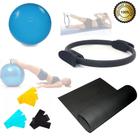 Kit Yoga Pilates Anel + Tapete 1,80 Preto+ Bola 55Cm +Faixa