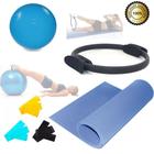 Kit Yoga Pilates Anel + Tapete 1,80 Preto+ Bola 55Cm +Faixa