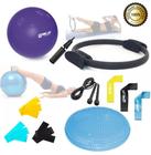 Kit Yoga Pilates C 11 Itens Bola Thera Band Mini Band Corda