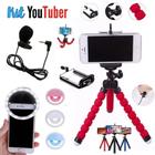 Kit Youtuber 12 - Luz de Selfie + Mini Tripe + SUPORTE + Microfone Lapela 04PÇ