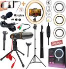 Kit Youtuber Lapela Microfone Condensador de Mesa Celular Tripé Profissional Luz Iluminador Ring Light Anel Portátil Led - RIOSUL STORE