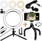 Kit Youtuber Microfone Lapela Celular Universal Tripé Luz Led Iluminador Ring Light Anel Gravação Vídeo - Leffa Shop